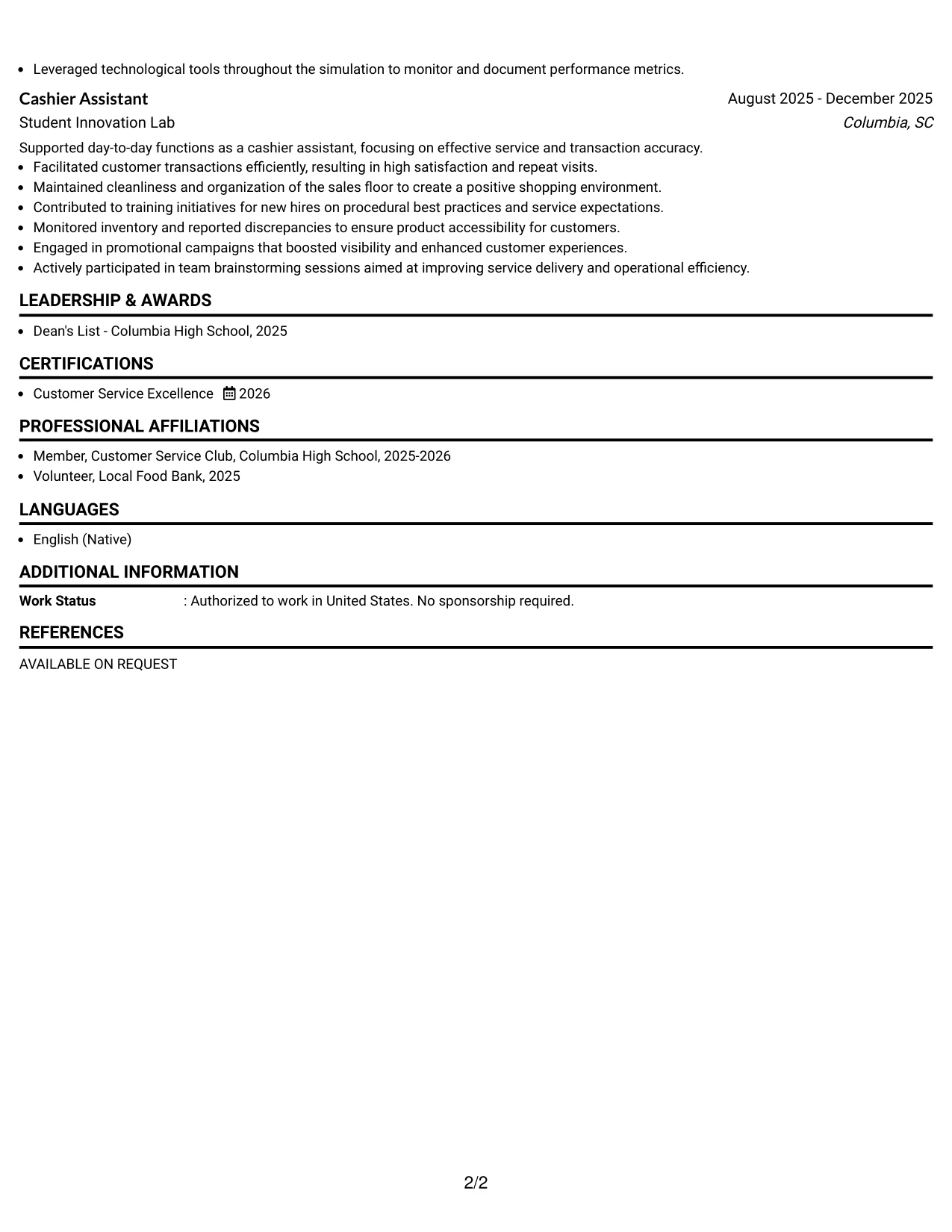 Resume Example Page 2