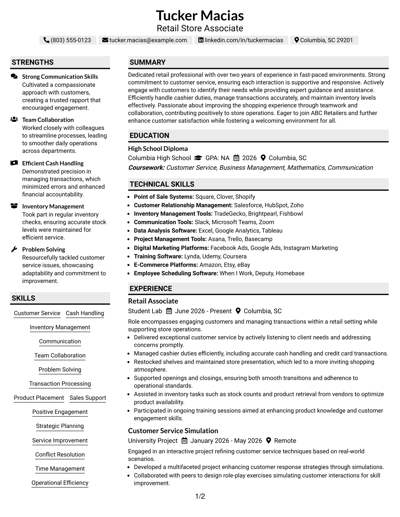Resume Example Page 1