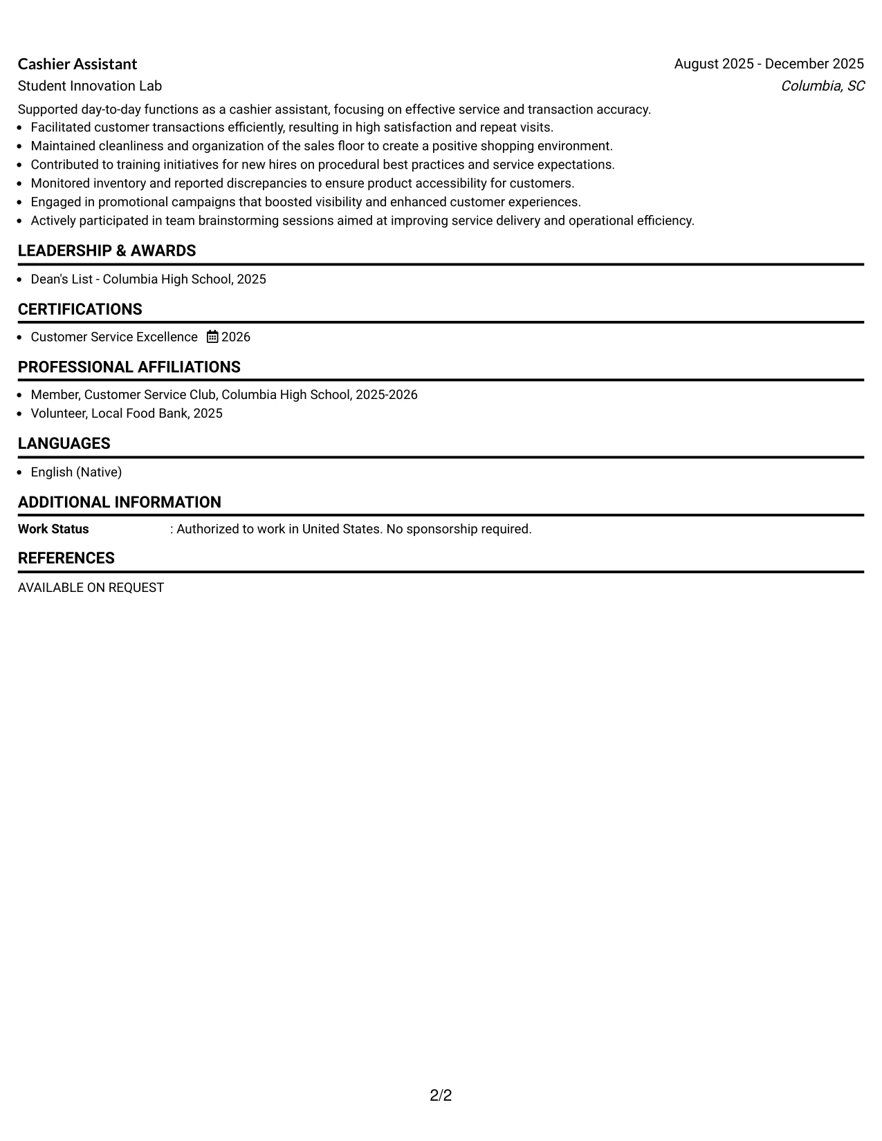 Resume Example Page 2