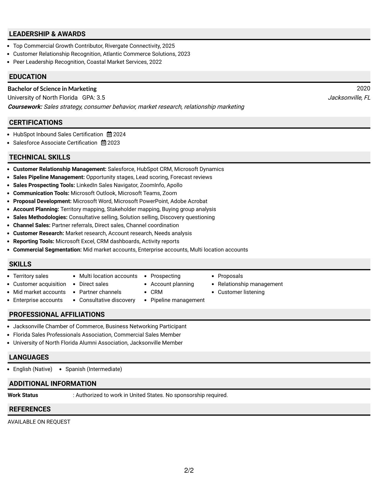 Resume Example Page 2