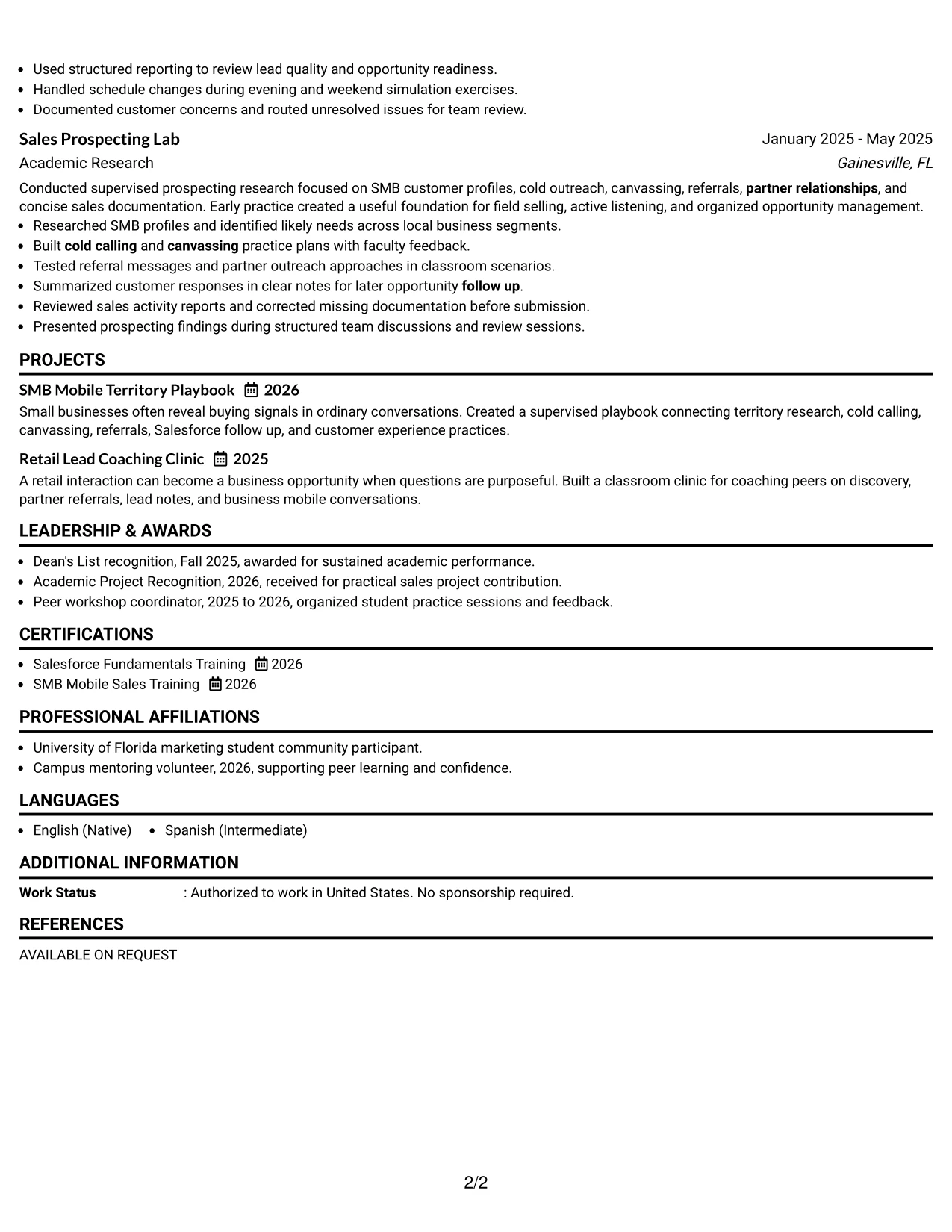 Resume Example Page 2