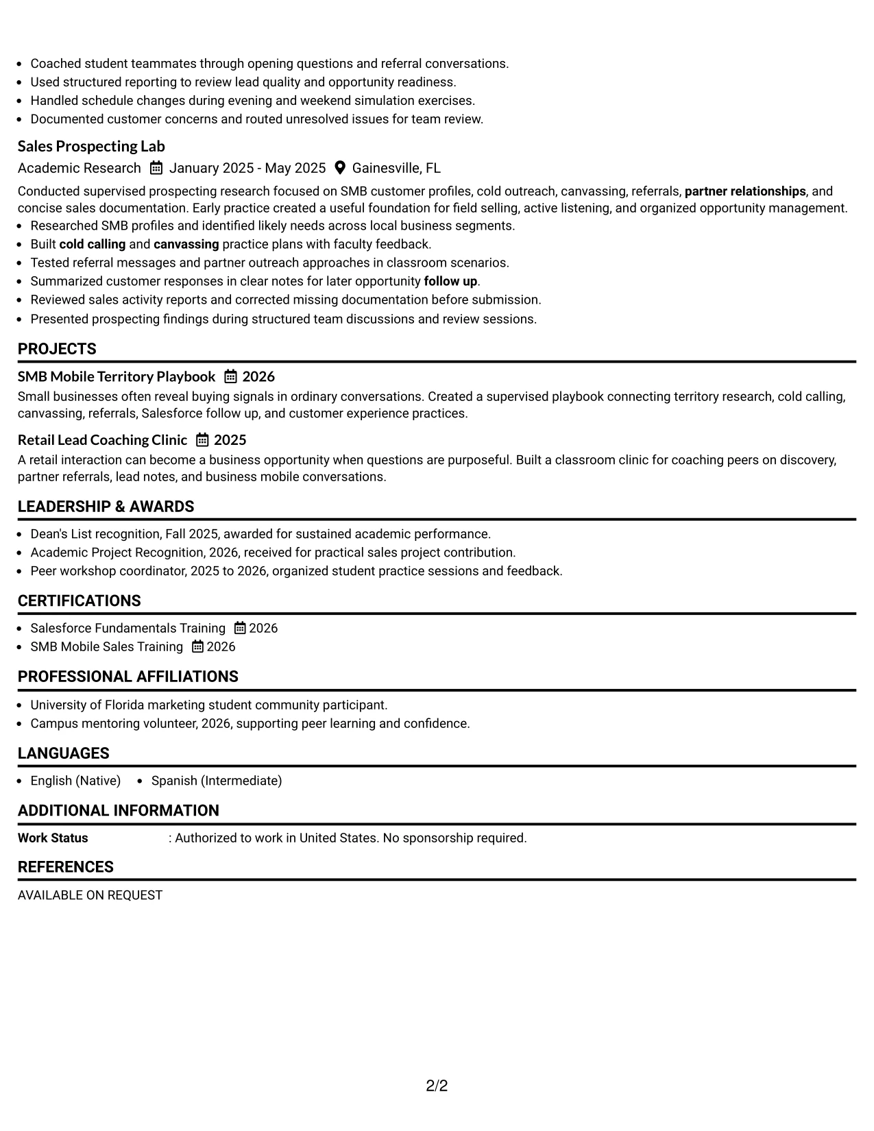 Resume Example Page 2