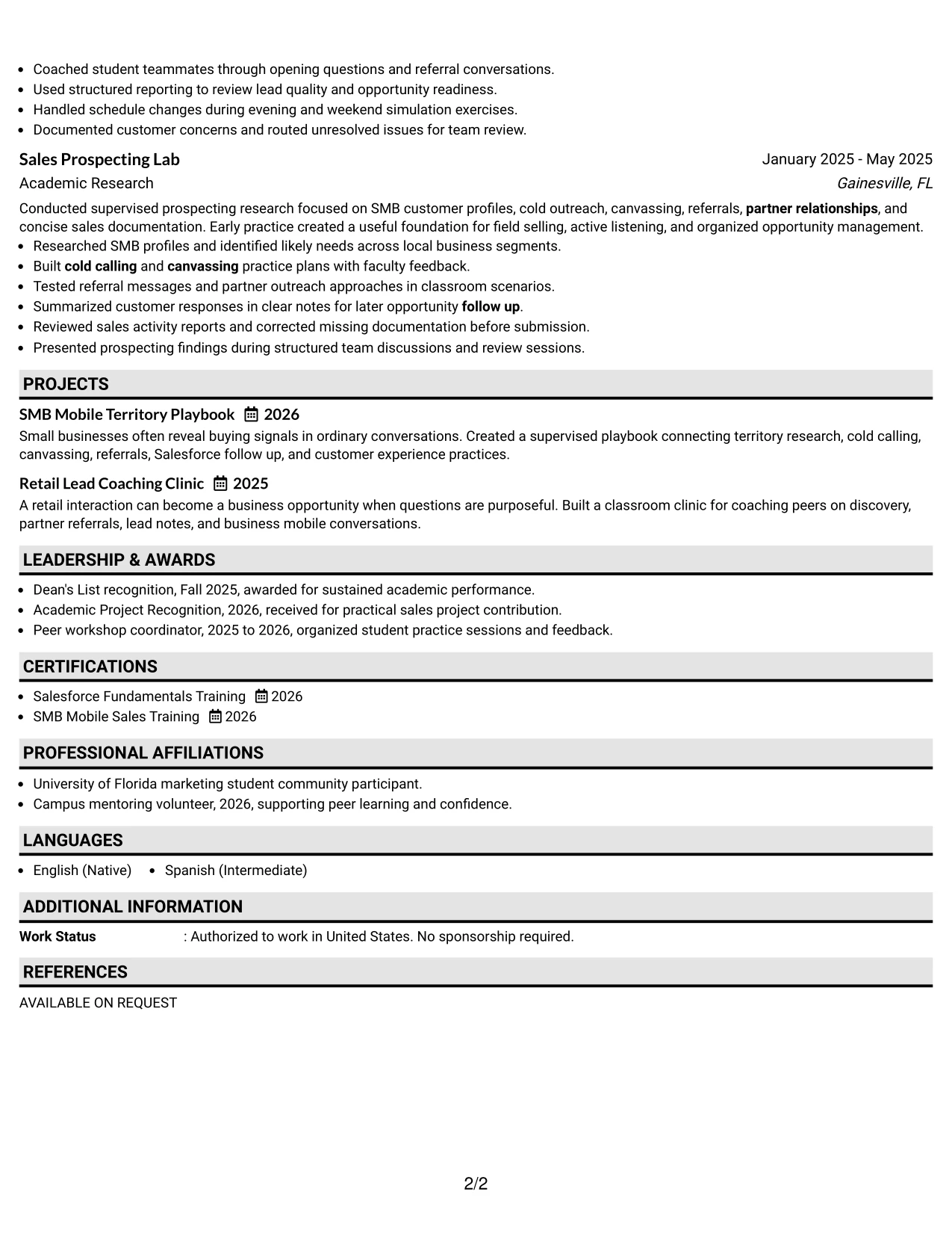 Resume Example Page 2