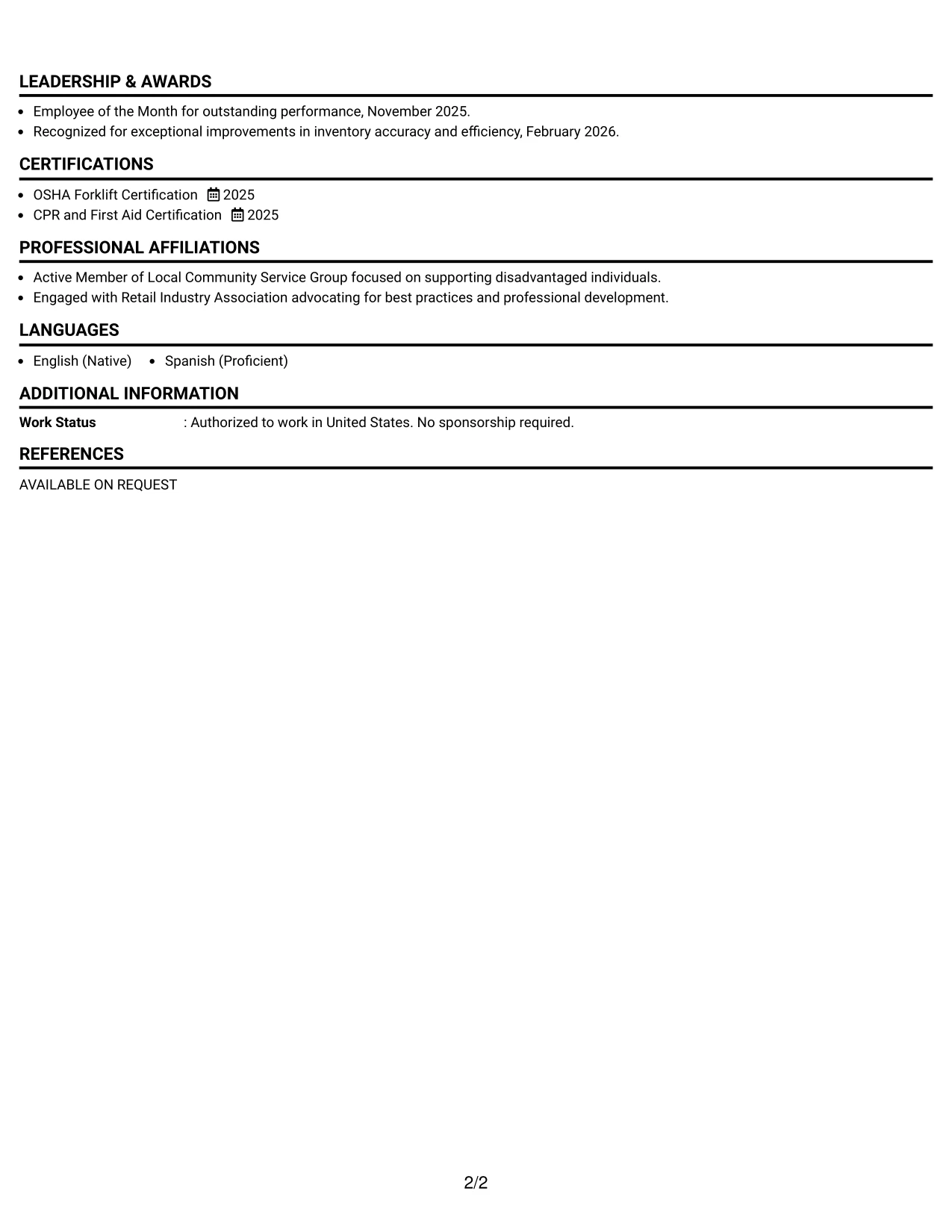 Resume Example Page 2