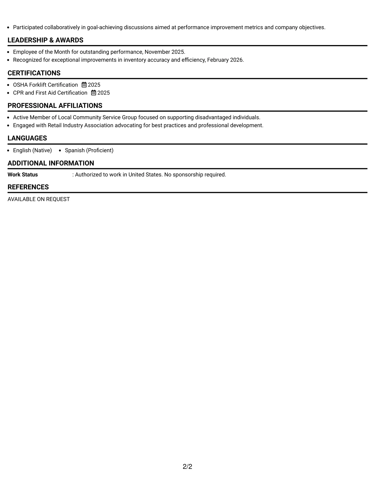Resume Example Page 2
