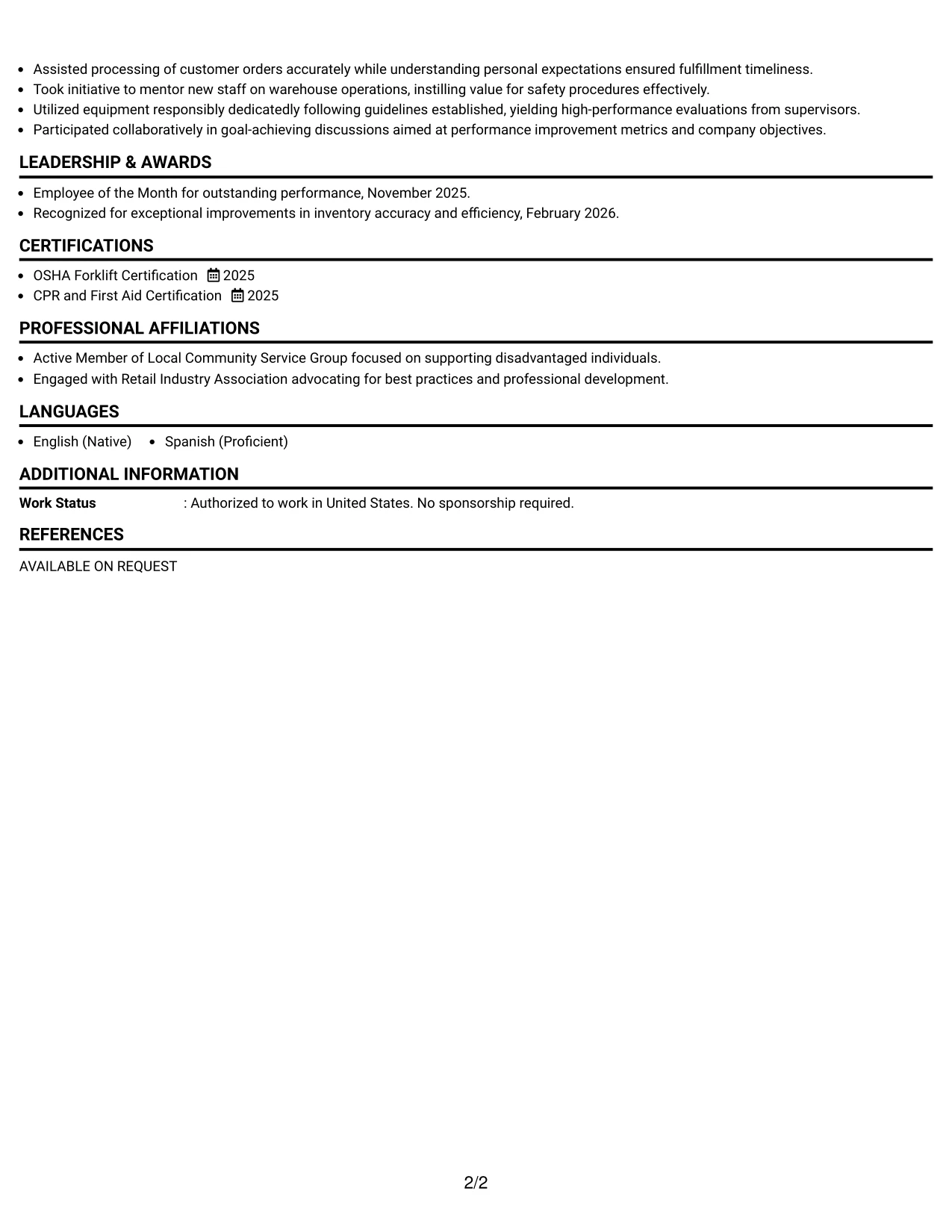 Resume Example Page 2
