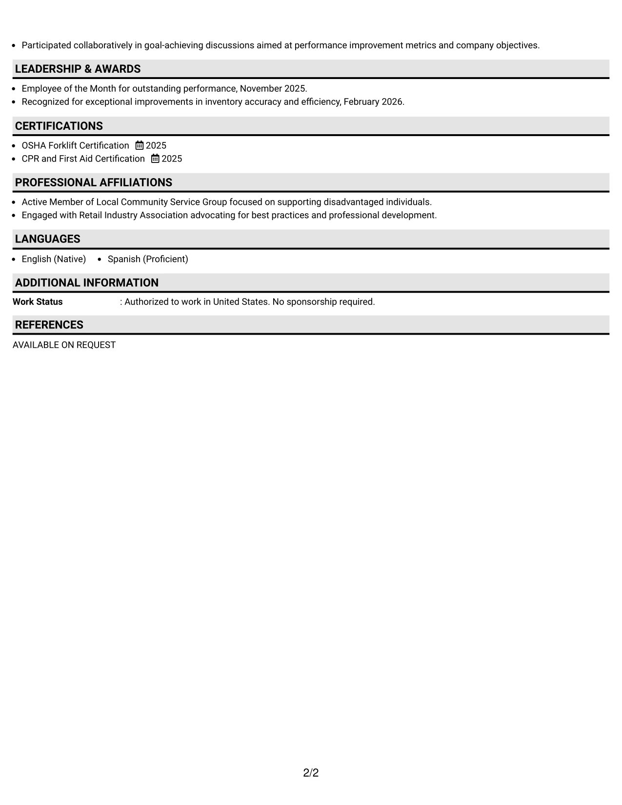 Resume Example Page 2