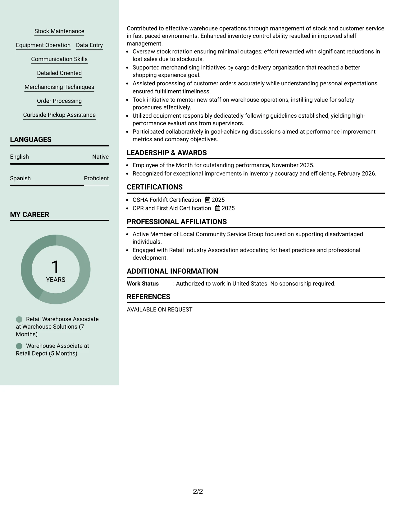 Resume Example Page 2