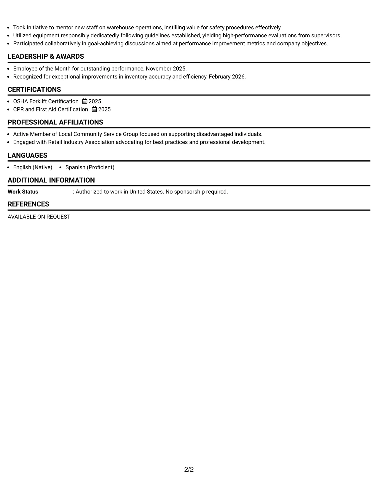 Resume Example Page 2