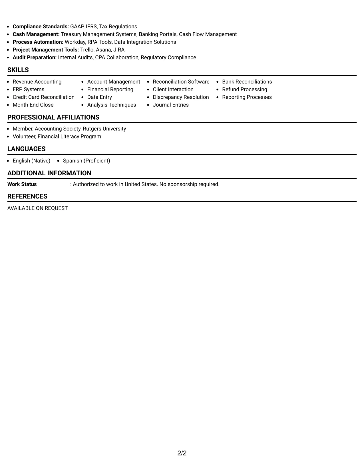 Resume Example Page 2