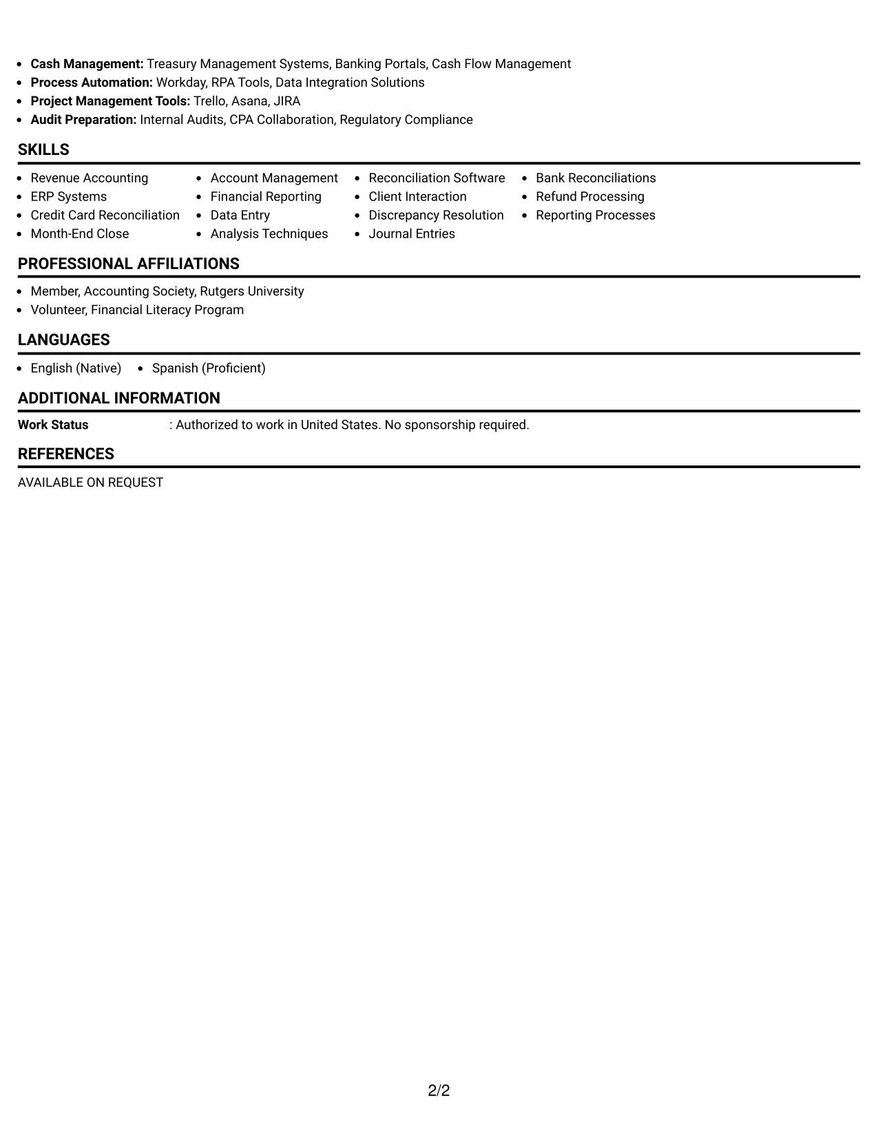 Resume Example Page 2