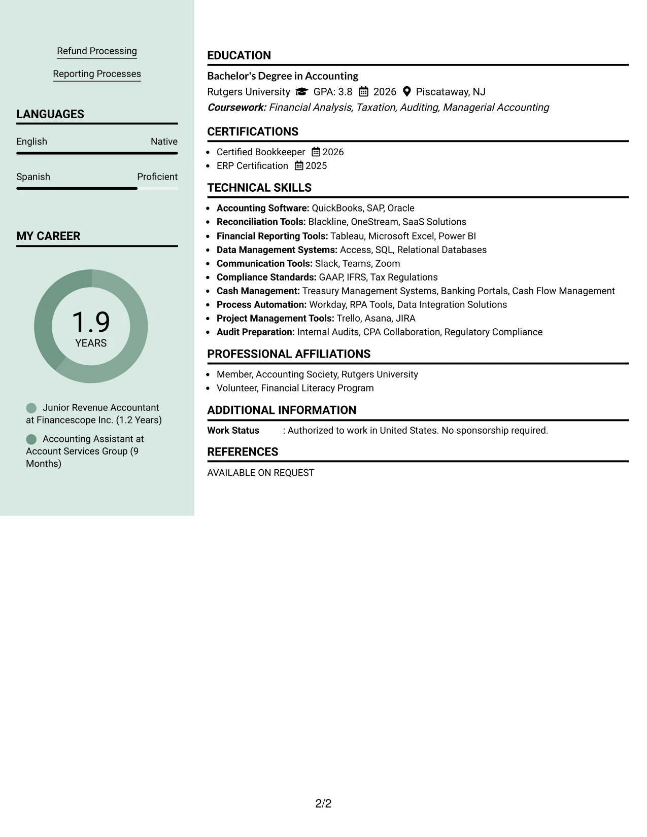 Resume Example Page 2