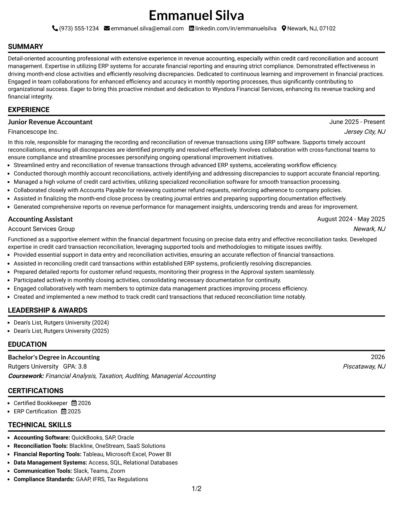 Resume Example Page 1