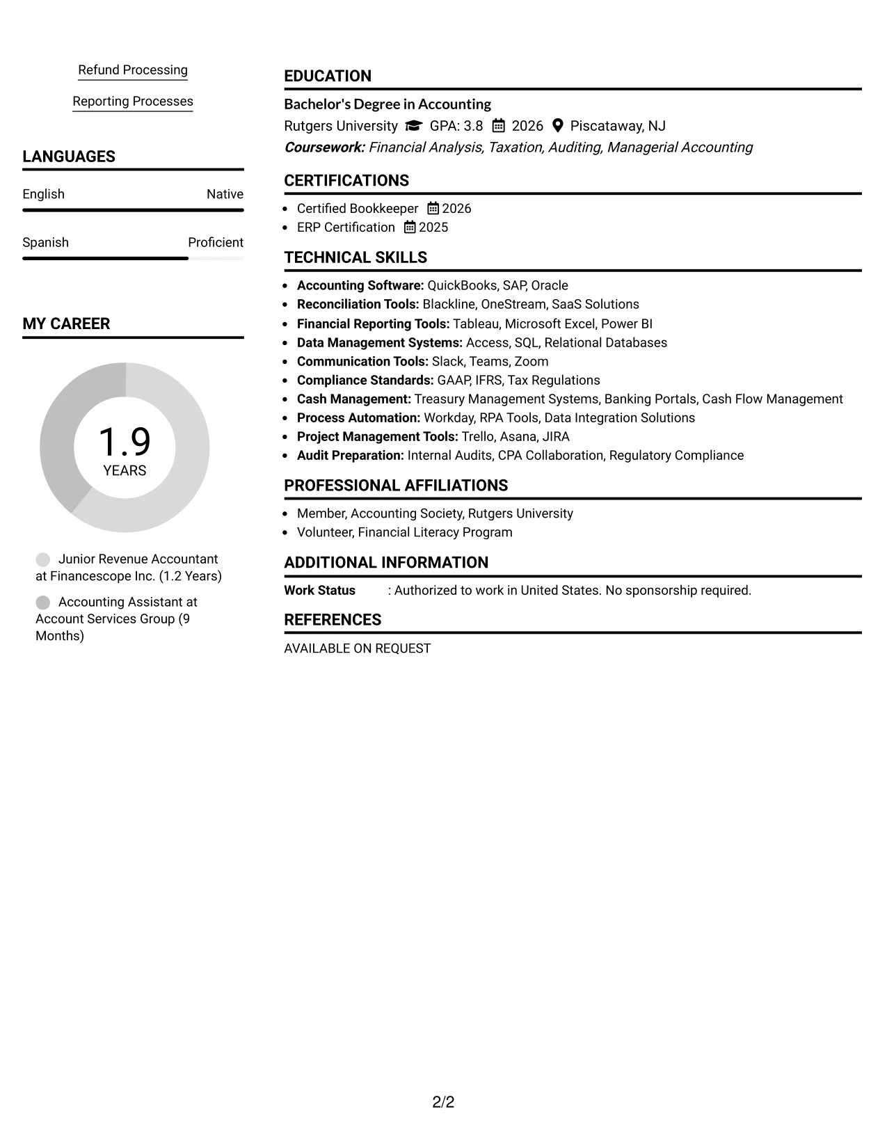 Resume Example Page 2