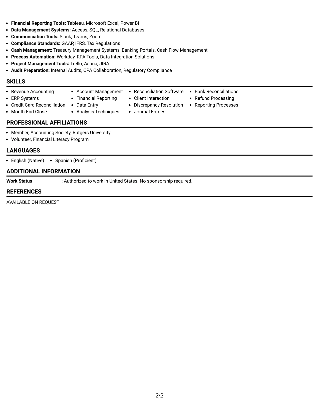 Resume Example Page 2