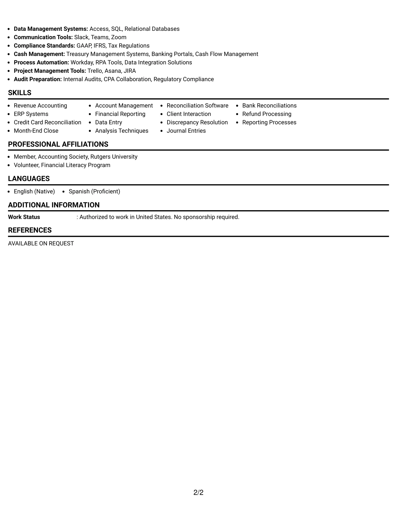 Resume Example Page 2
