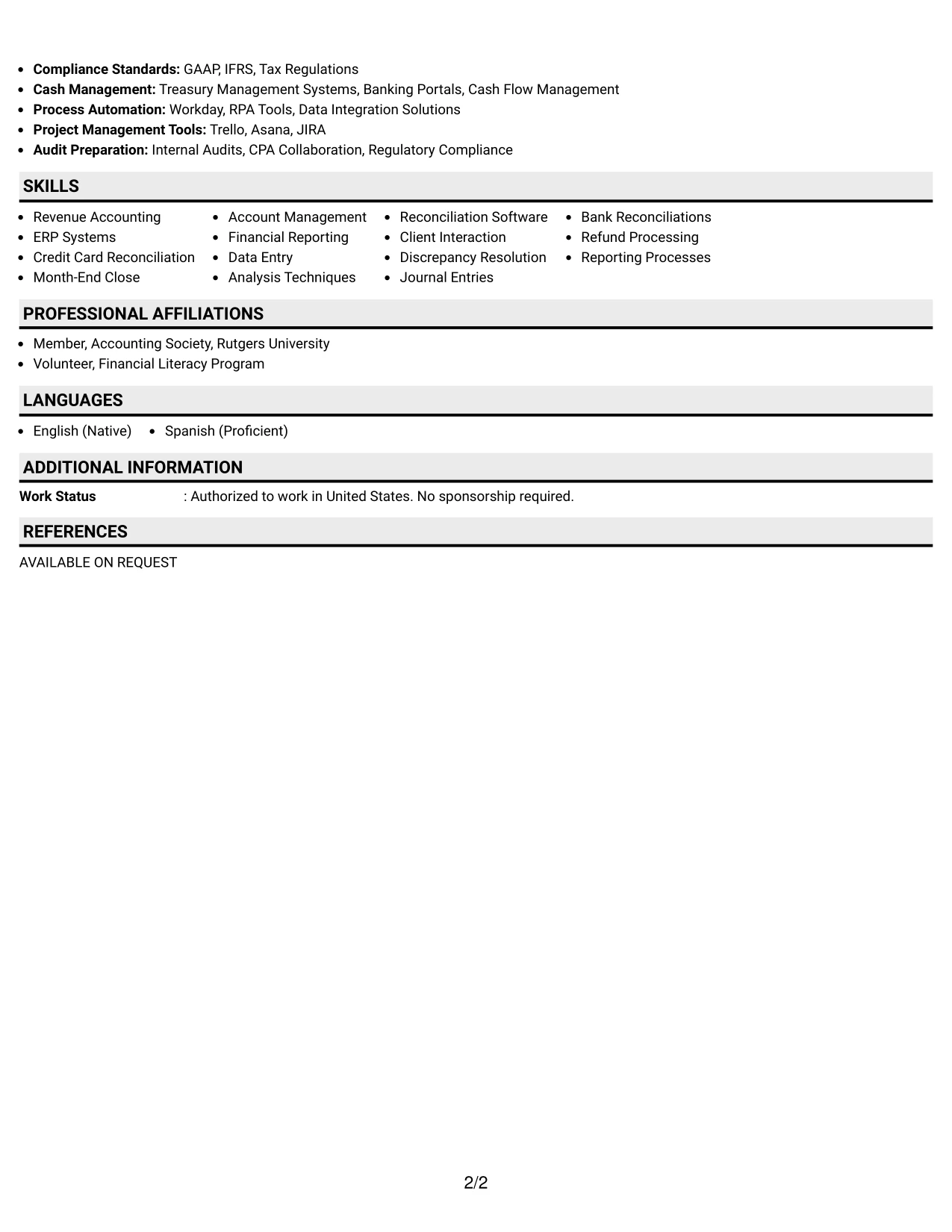 Resume Example Page 2