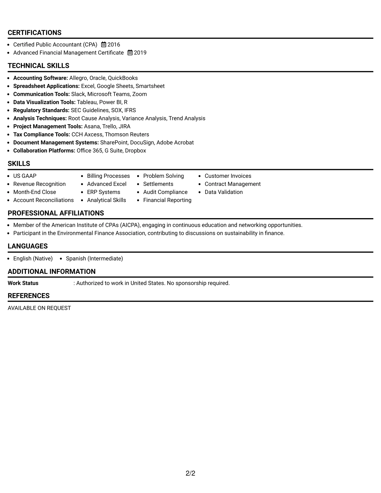 Resume Example Page 2