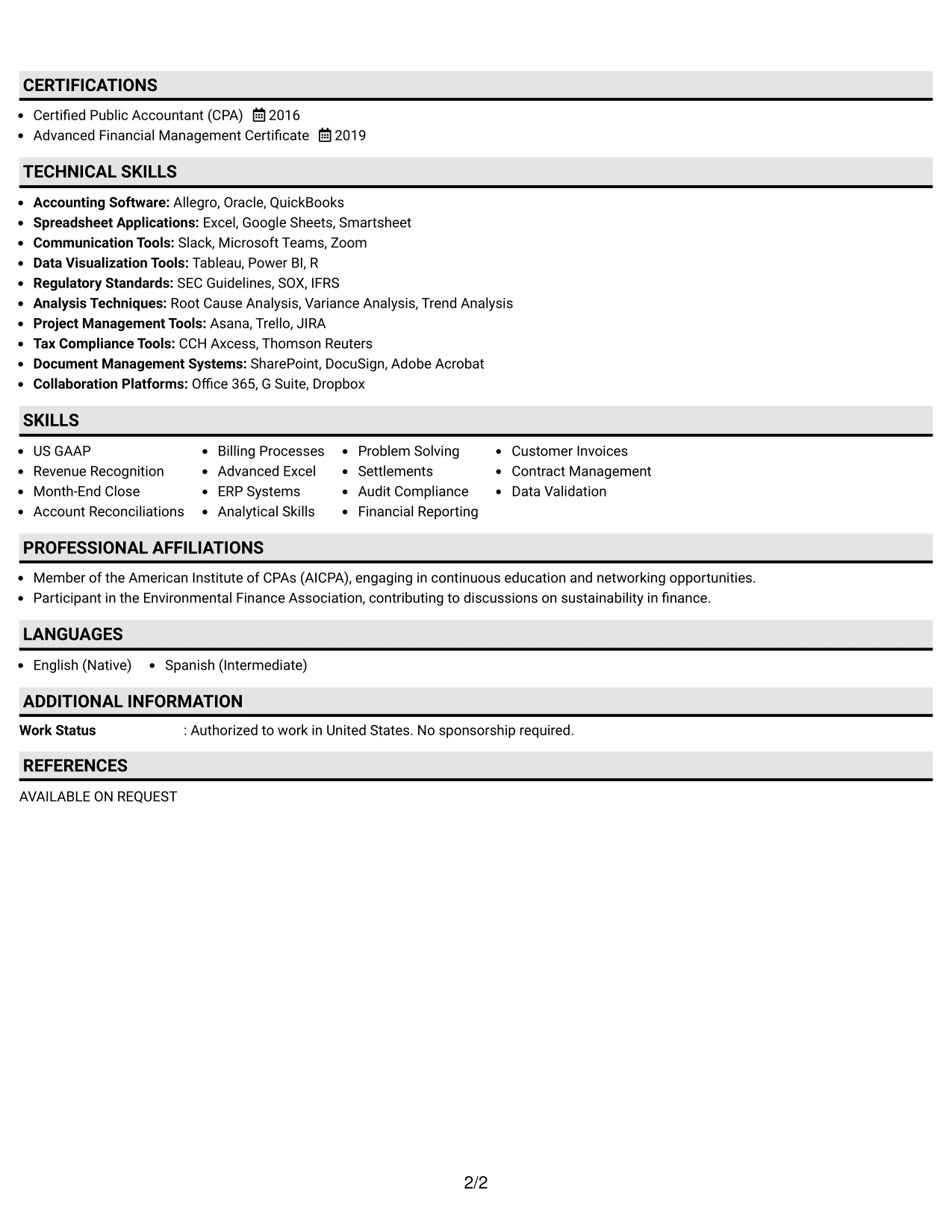 Resume Example Page 2