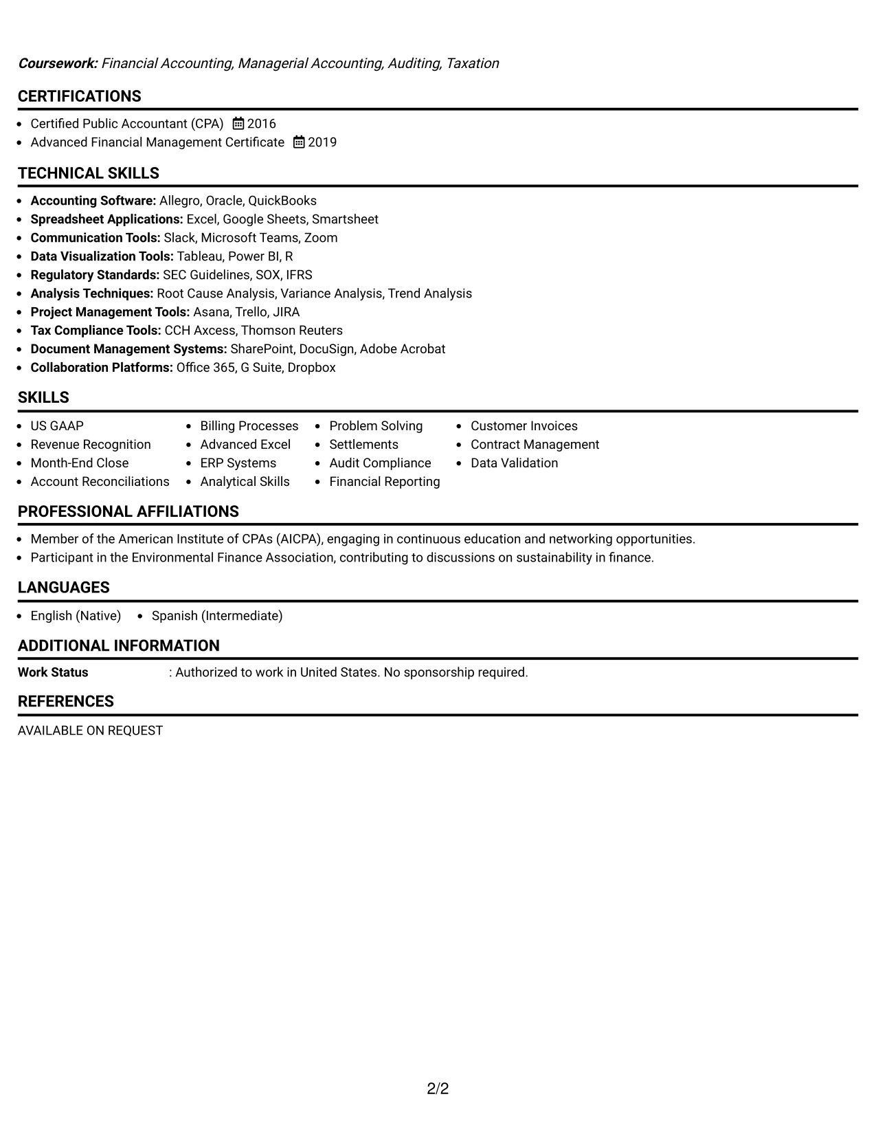 Resume Example Page 2