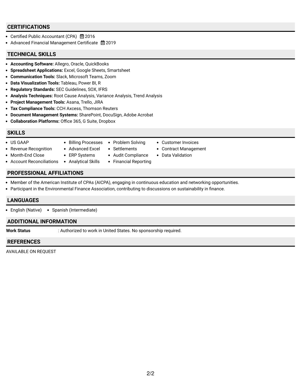 Resume Example Page 2