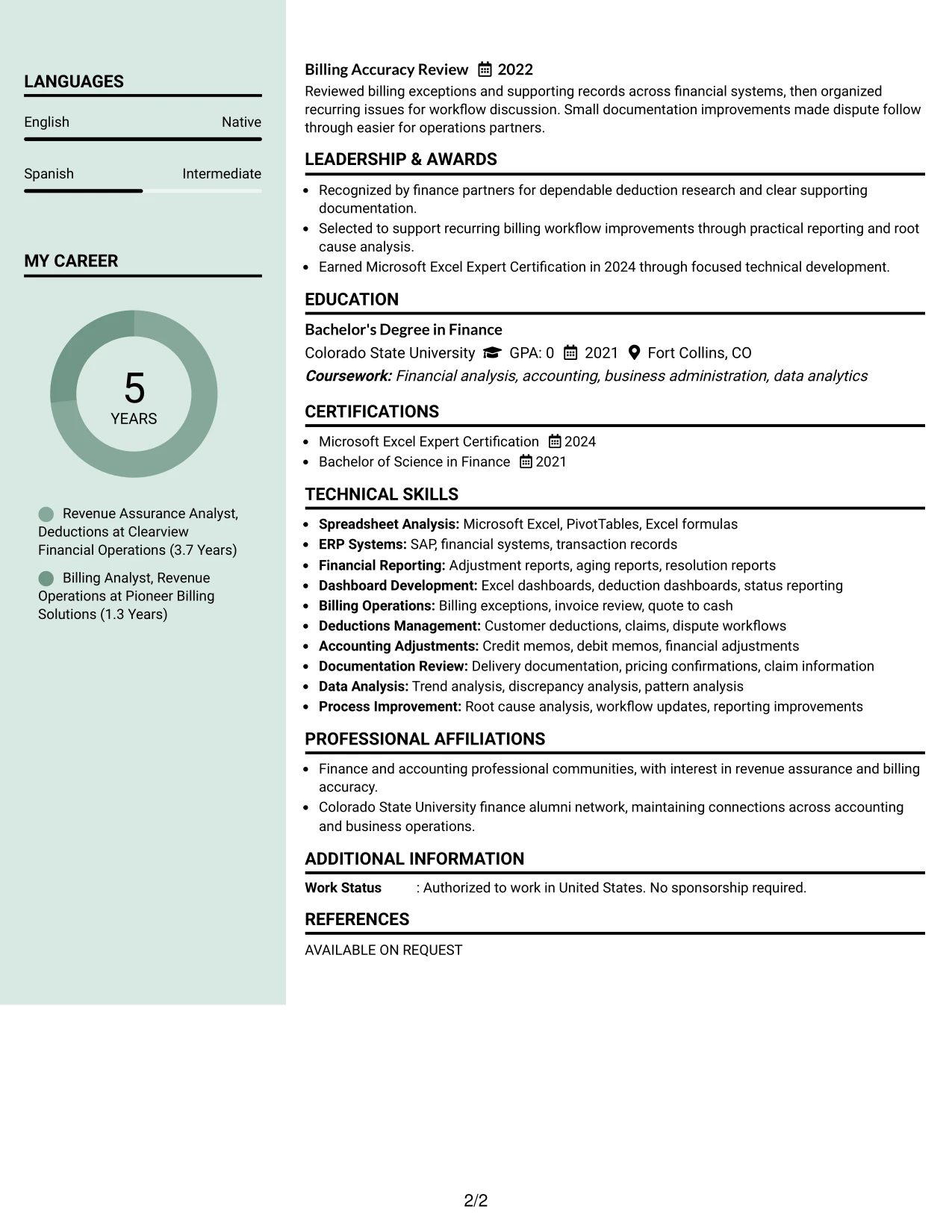 Resume Example Page 2