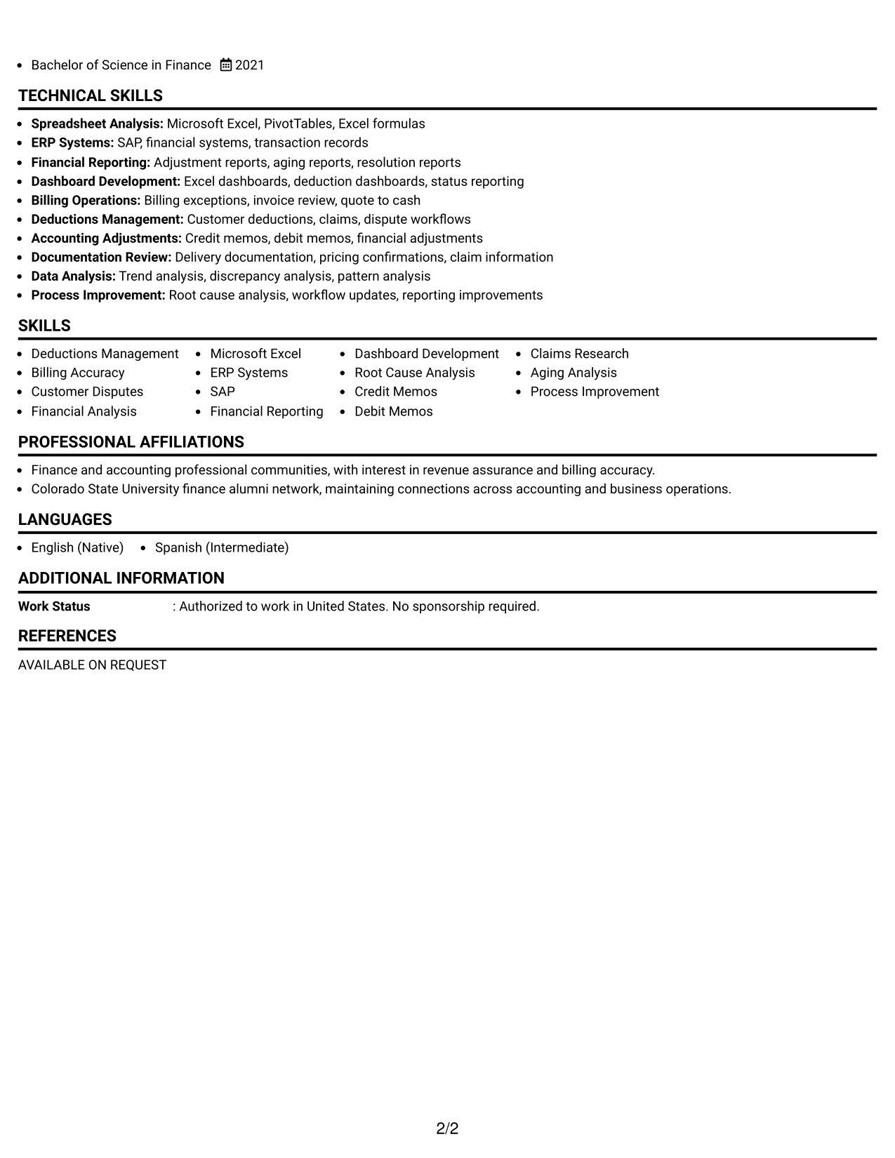 Resume Example Page 2
