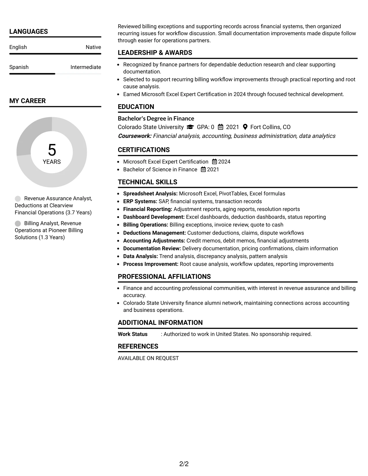Resume Example Page 2