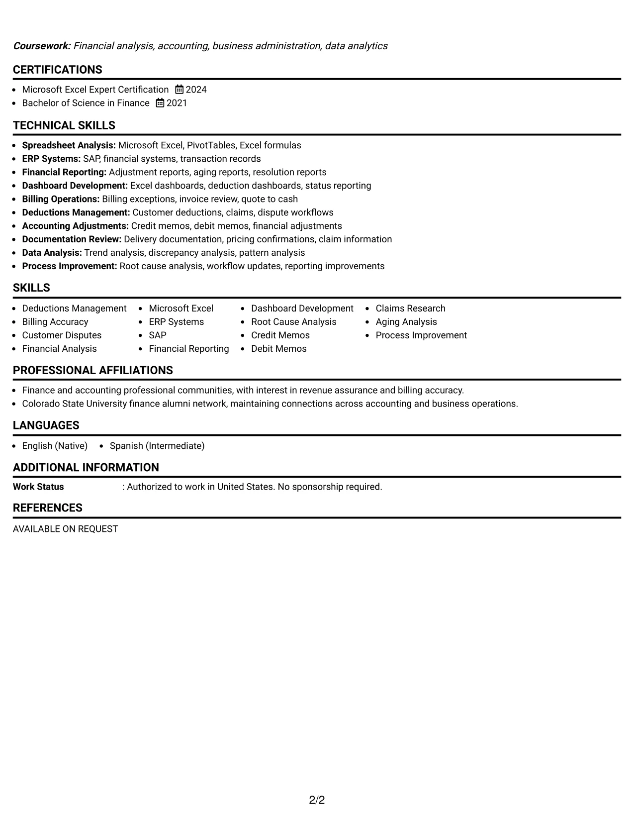 Resume Example Page 2
