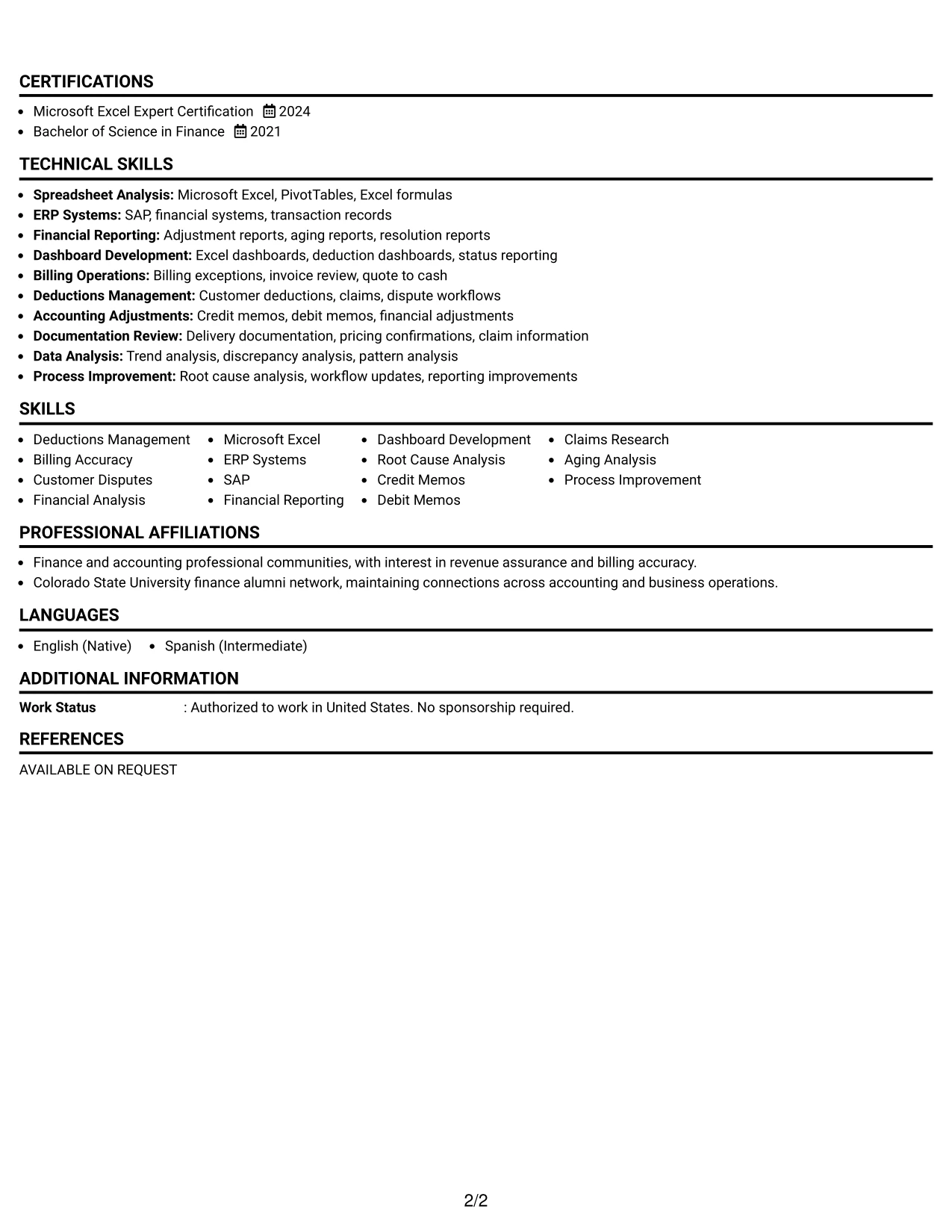 Resume Example Page 2