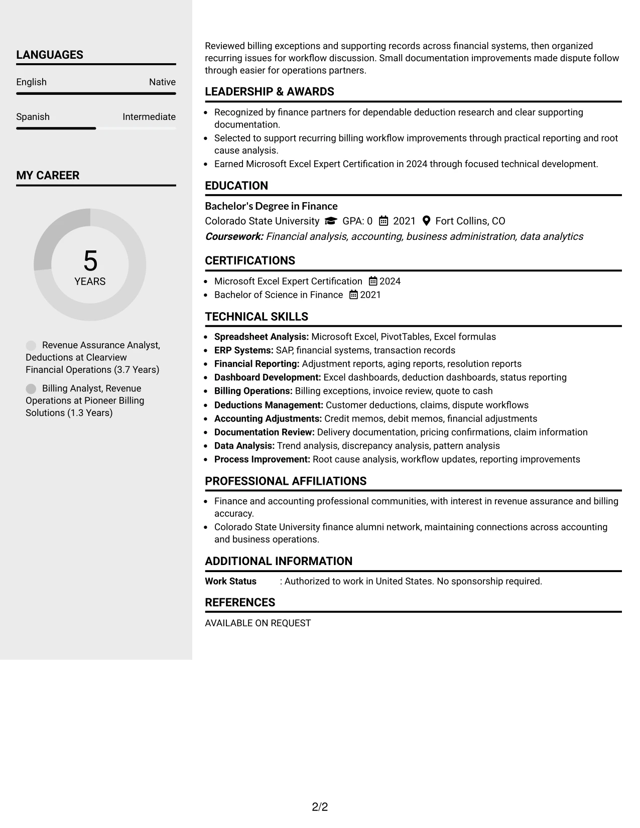 Resume Example Page 2