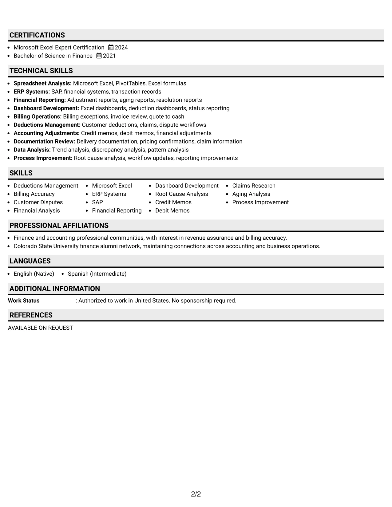 Resume Example Page 2