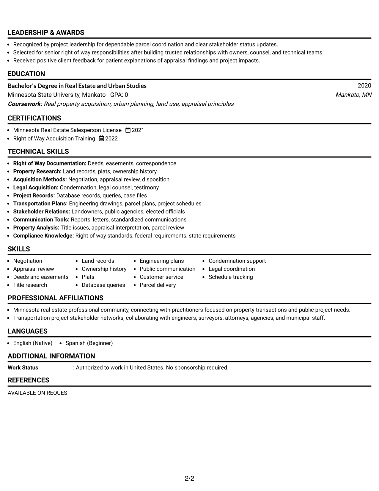 Resume Example Page 2