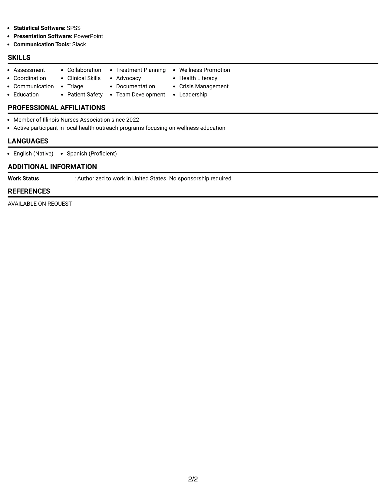 Resume Example Page 2