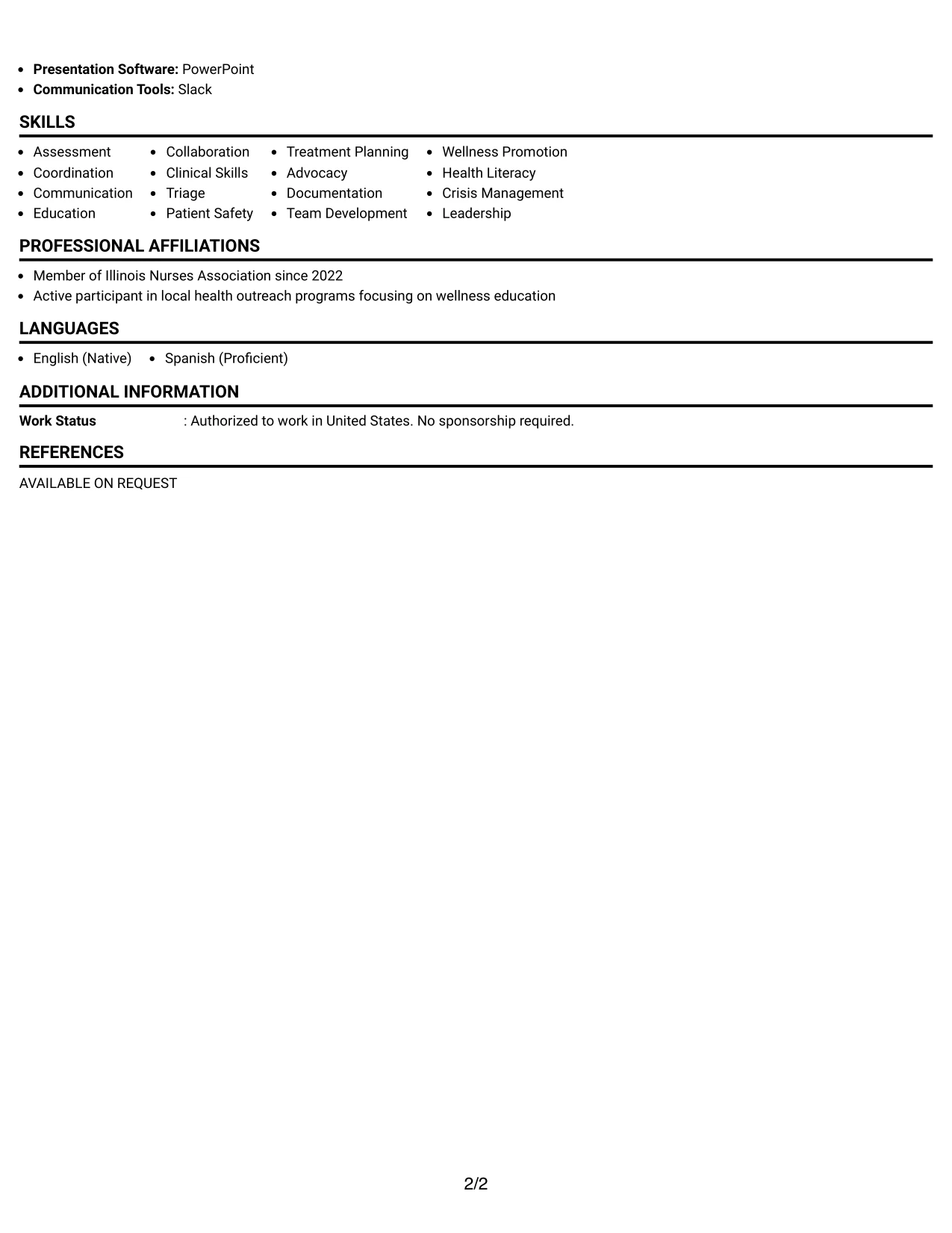 Resume Example Page 2