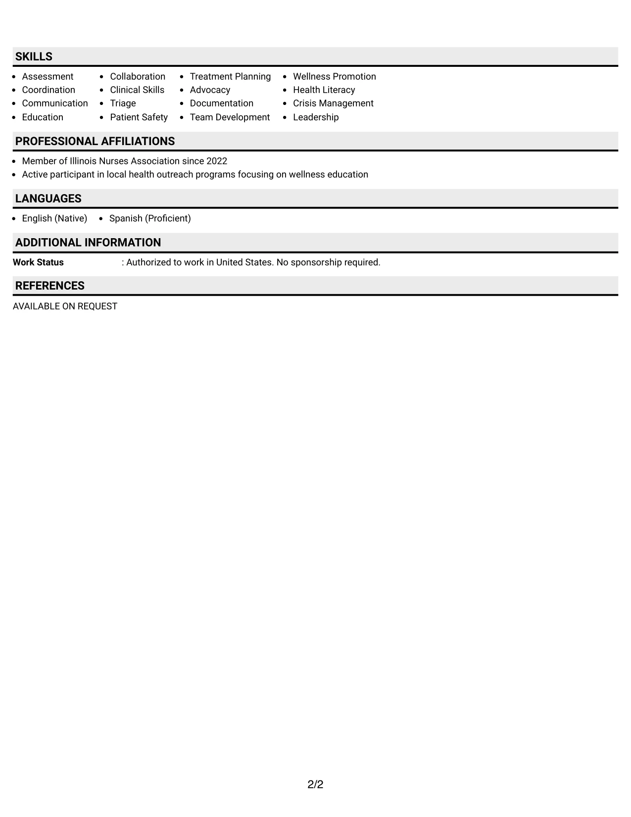 Resume Example Page 2