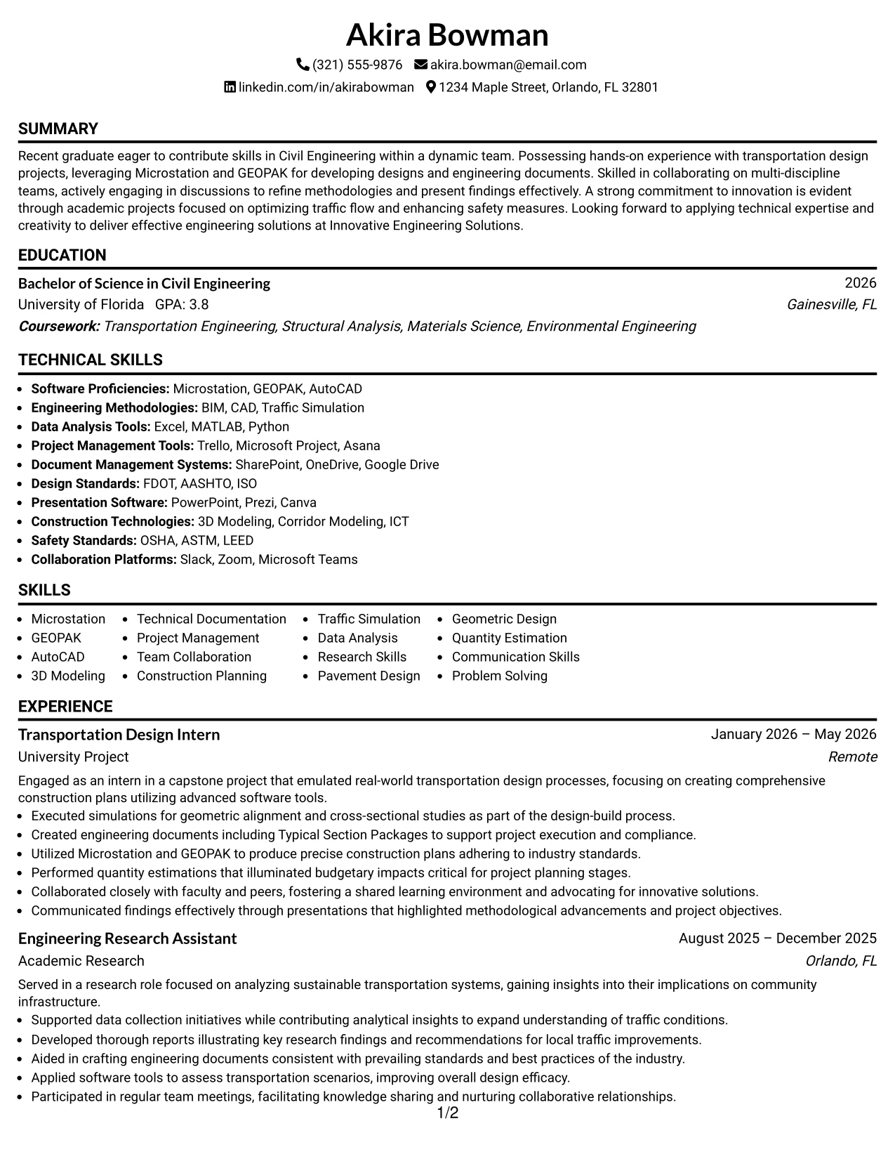 Resume Example Page 1