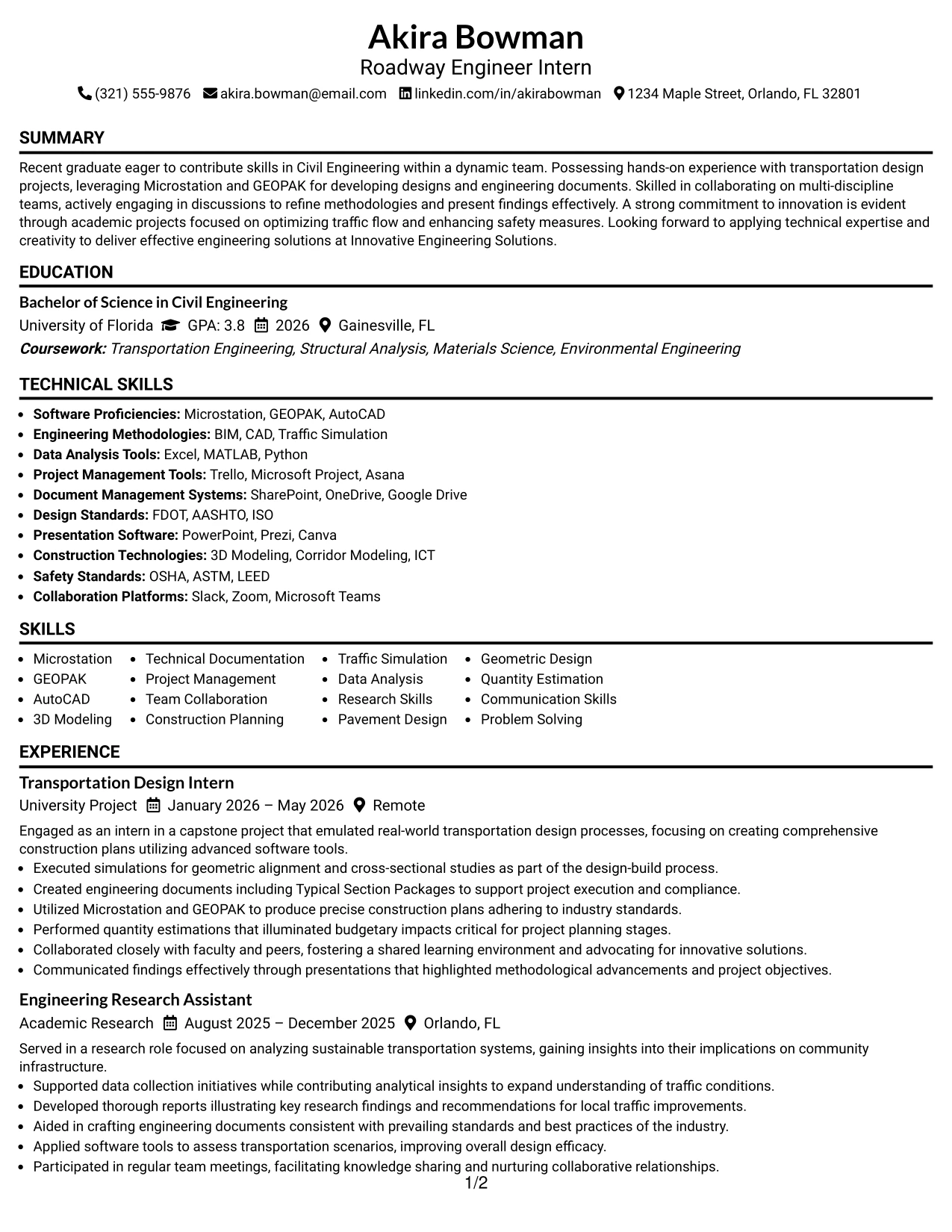 Resume Example Page 1