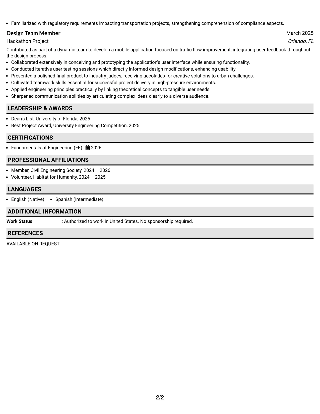 Resume Example Page 2