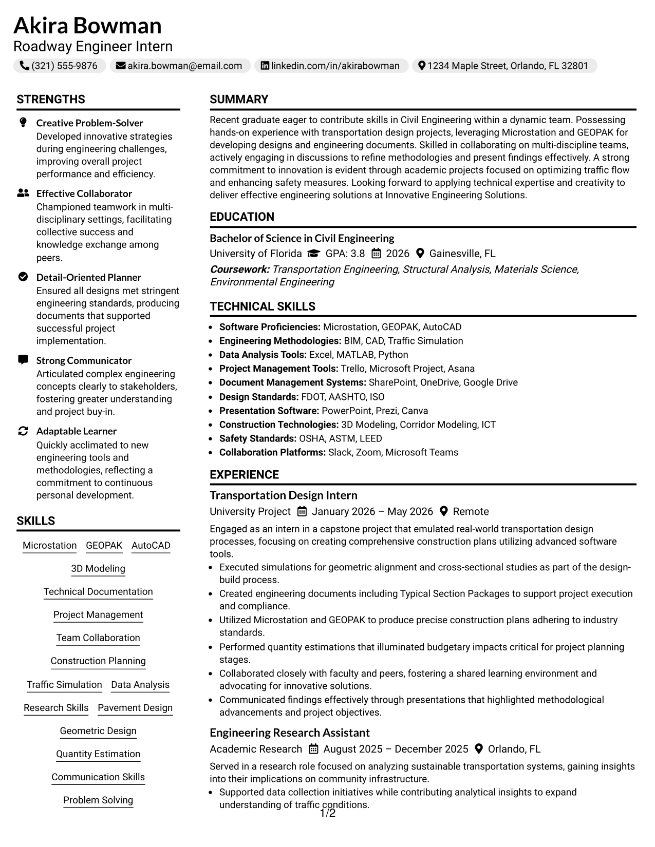 Resume Example Page 1