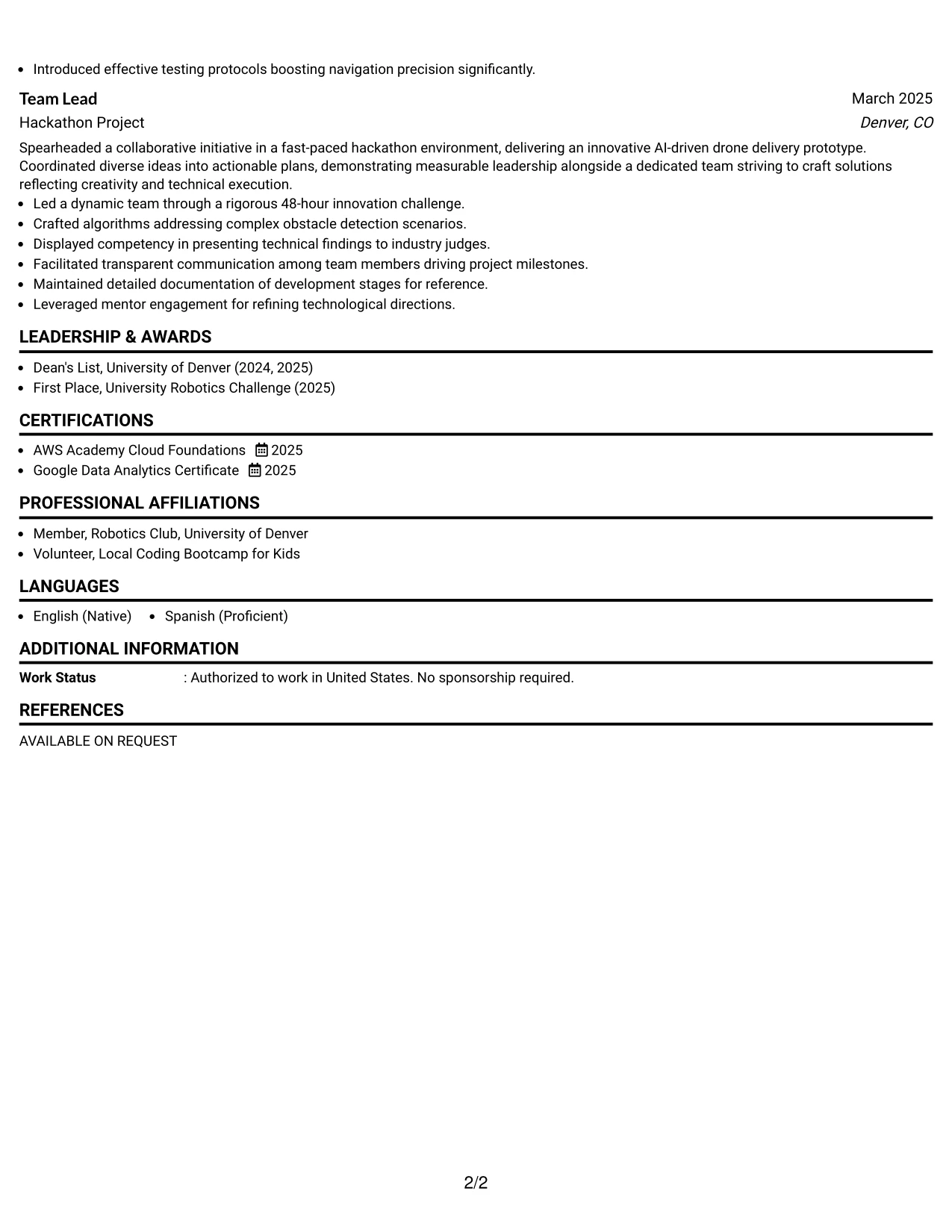 Resume Example Page 2
