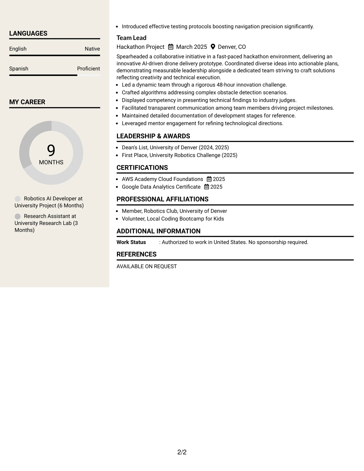 Resume Example Page 2