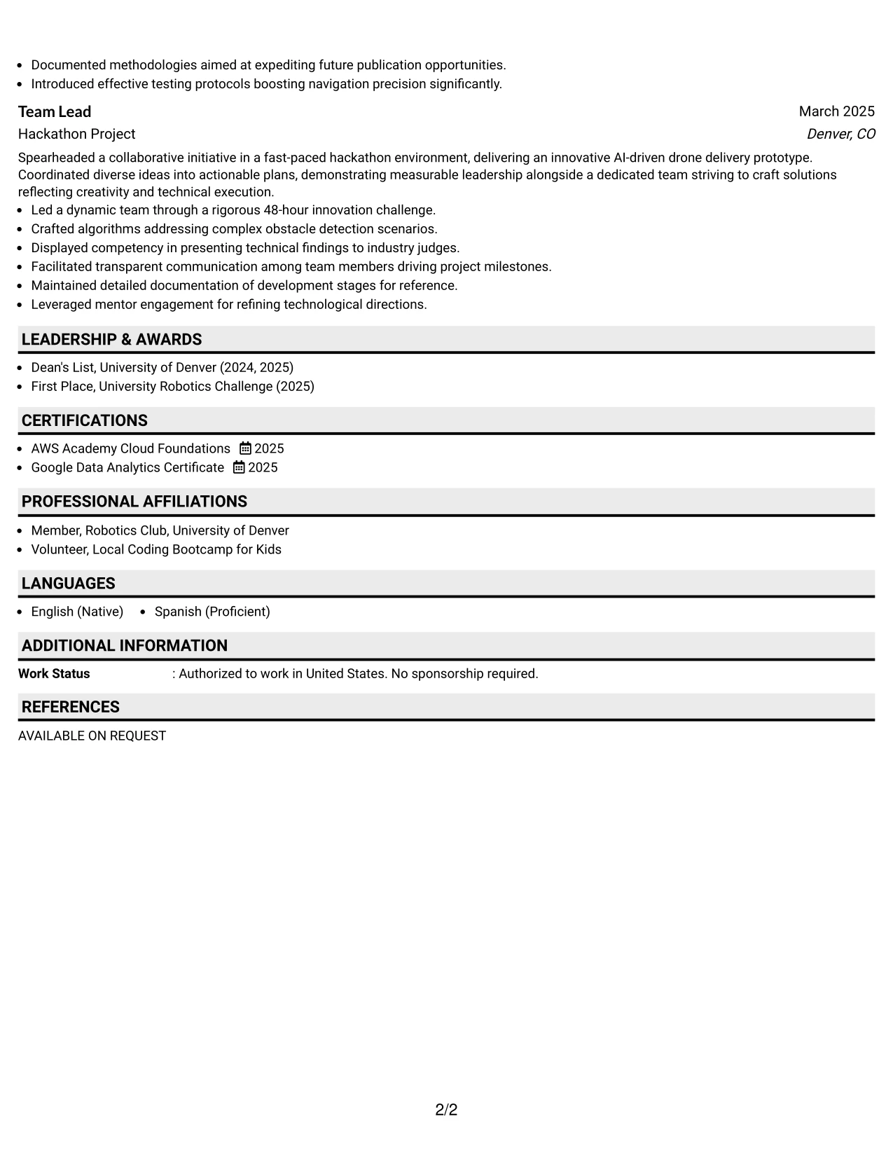 Resume Example Page 2