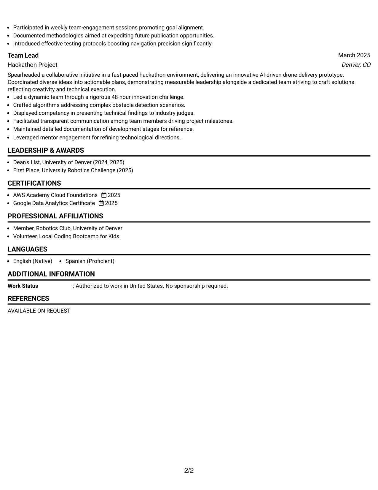 Resume Example Page 2