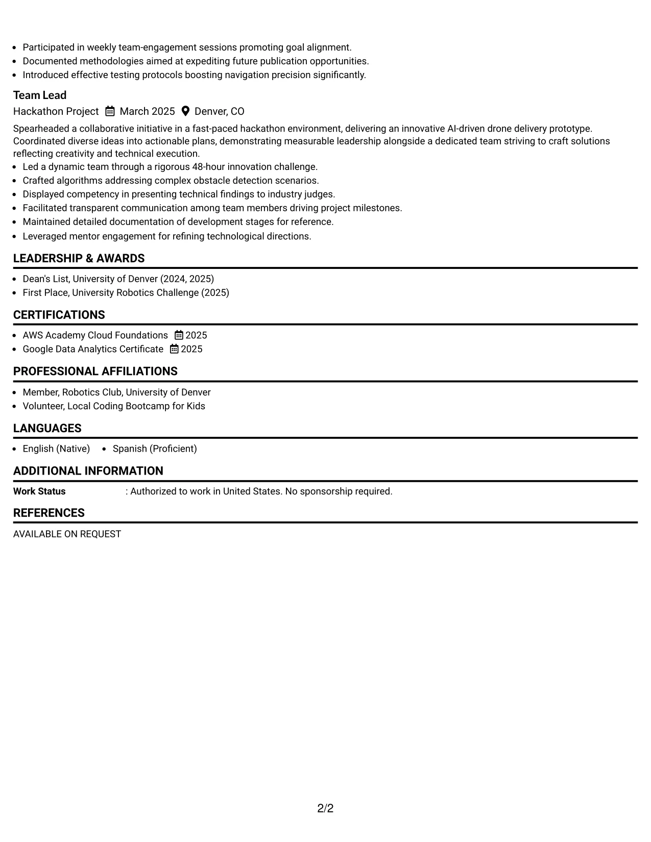 Resume Example Page 2