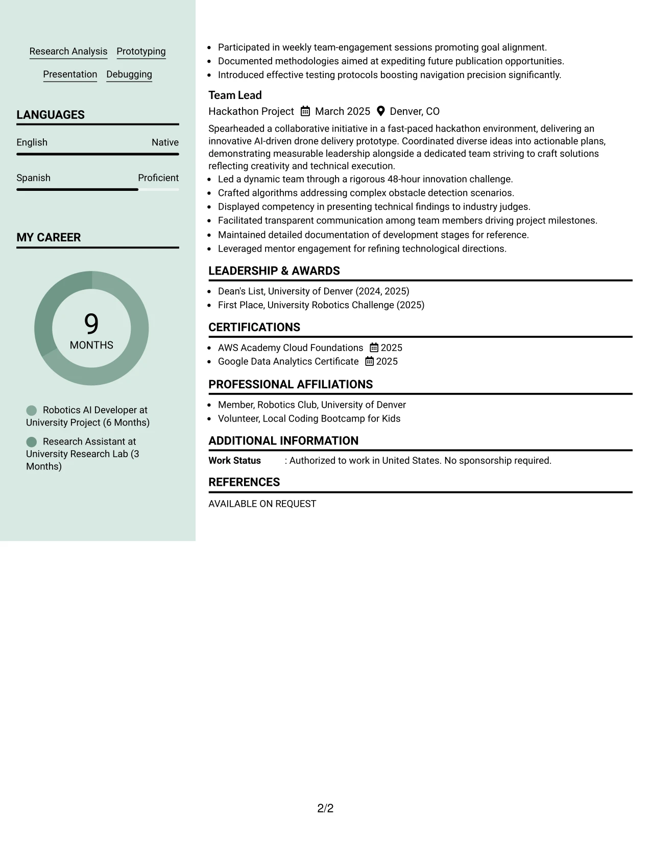 Resume Example Page 2
