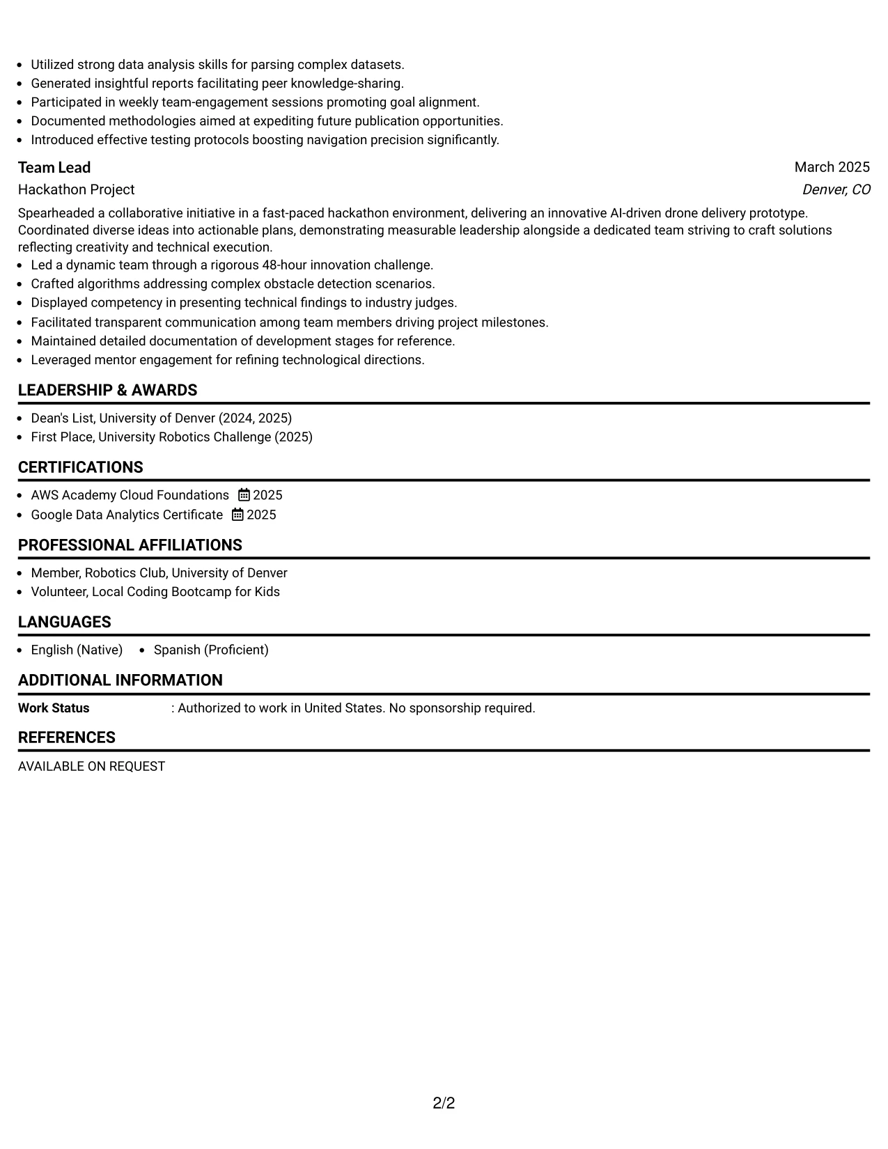 Resume Example Page 2