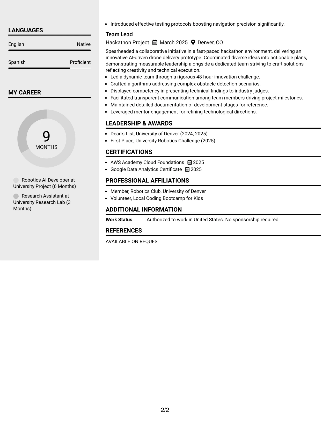Resume Example Page 2