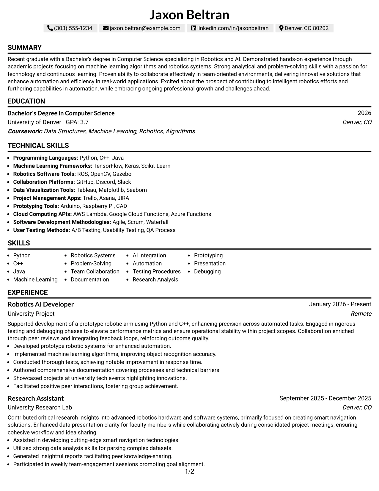 Resume Example Page 1