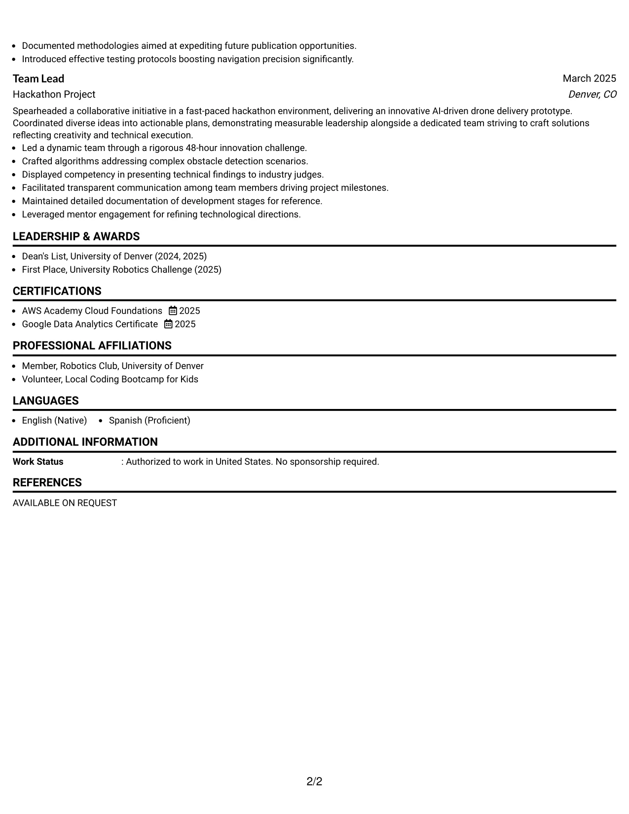 Resume Example Page 2